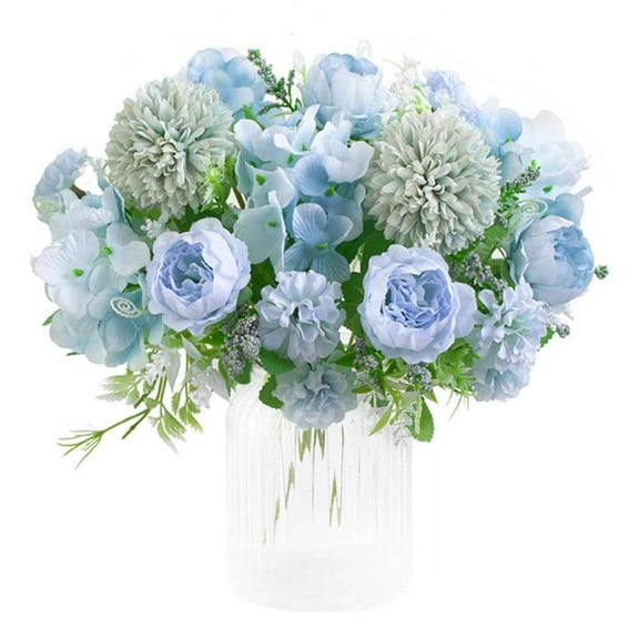 KIRIFLY Artificial Flowers, Fake Peony Silk Hydrangea Bouquet Decor Plastic Flower Arrangements Wedding Decoration Table Centerpieces(Blue)