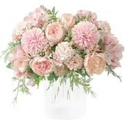 KIRIFLY Artificial Flowers, Fake Peony Silk Hydrangea Bouquet Decor Plastic Flower Arrangements Wedding Decoration Table Centerpieces(Light Pink)