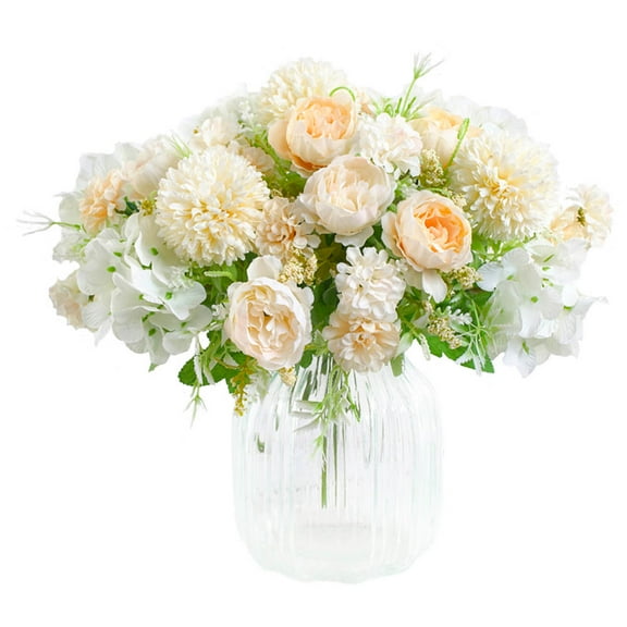 KIRIFLY Artificial Flowers, Fake Peony Silk Hydrangea Bouquet Decor Plastic Flower Arrangements Wedding Decoration Table Centerpieces(White)