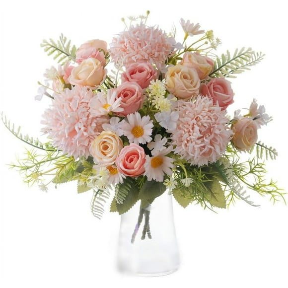 KIRIFLY Artificial Flowers, Fake Rose Silk Bouquet Decor Plastic Daisy Flower Arrangements Wedding Decoration Table Centerpieces 3 Packs (Pink Champagne)