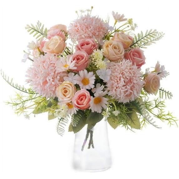 KIRIFLY Artificial Flowers, Fake Rose Silk Bouquet Decor Plastic Daisy Flower Arrangements Wedding Decoration Table Centerpieces 3 Packs (Pink Champagne)