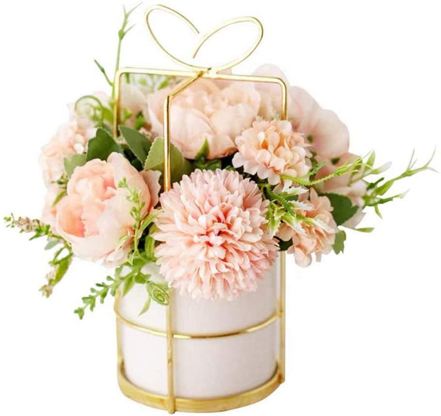 KIRIFLY Artificial Flowers Fake Silk Flower with Vase Flower Centerpieces for Wedding Decoration Table(Pink with vase set)