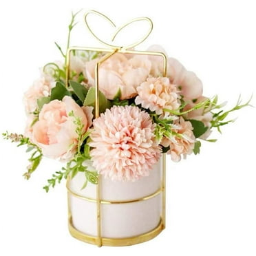 KIRIFLY Artificial Flowers Fake Silk Flower with Vase Flower Centerpieces for Wedding Decoration Table(Pink with vase set)