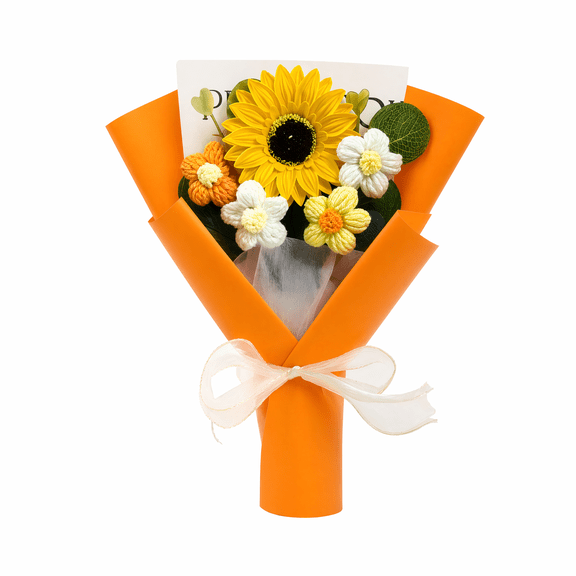 KIRIFLY Artificial Flowers Handmade Crochet Sunflower With Daisy Bouquet Forever Floral Gift For Mothers Day Valentines Day Birthday Wedding Home Decor Indoor Table Centerpieceļ¼Orangeļ¼