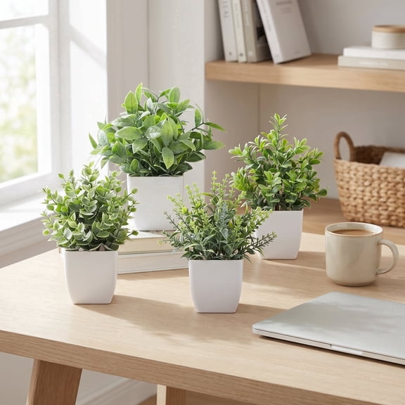KIRIFLY Artificial Plants Fake Plants 4 Packs Small Faux Plants Black Bathroom Accessories for Bathroom Home Office Desk Decor Indoor(Gray Green)