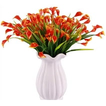 KIRIFLY Fake Artificial Flowers Plants Outdoor 6 Packs Plastic Faux Calla Lily UV Resistant Greenery for Garden Home Decor (Orangey-Red)