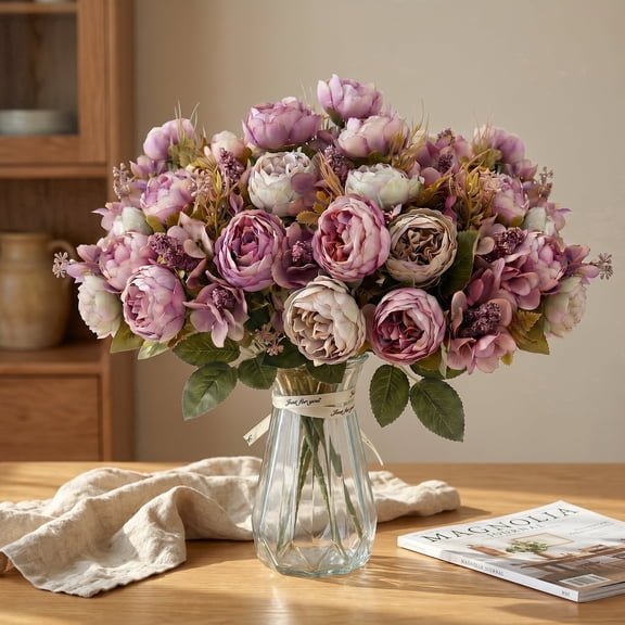 KIRIFLY Fake Artificial Peony Flowers,Silk Faux Flower Bouquet Wedding Decorations Table Centerpiece(Purple)