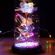 KIRIFLY Galaxy Rose Flowers Forever Enchanted Rose with Colorful LED Light in Glass Dome for Romantic Gifts on Valentine Mothers Day Anniversary(Glass Dome)