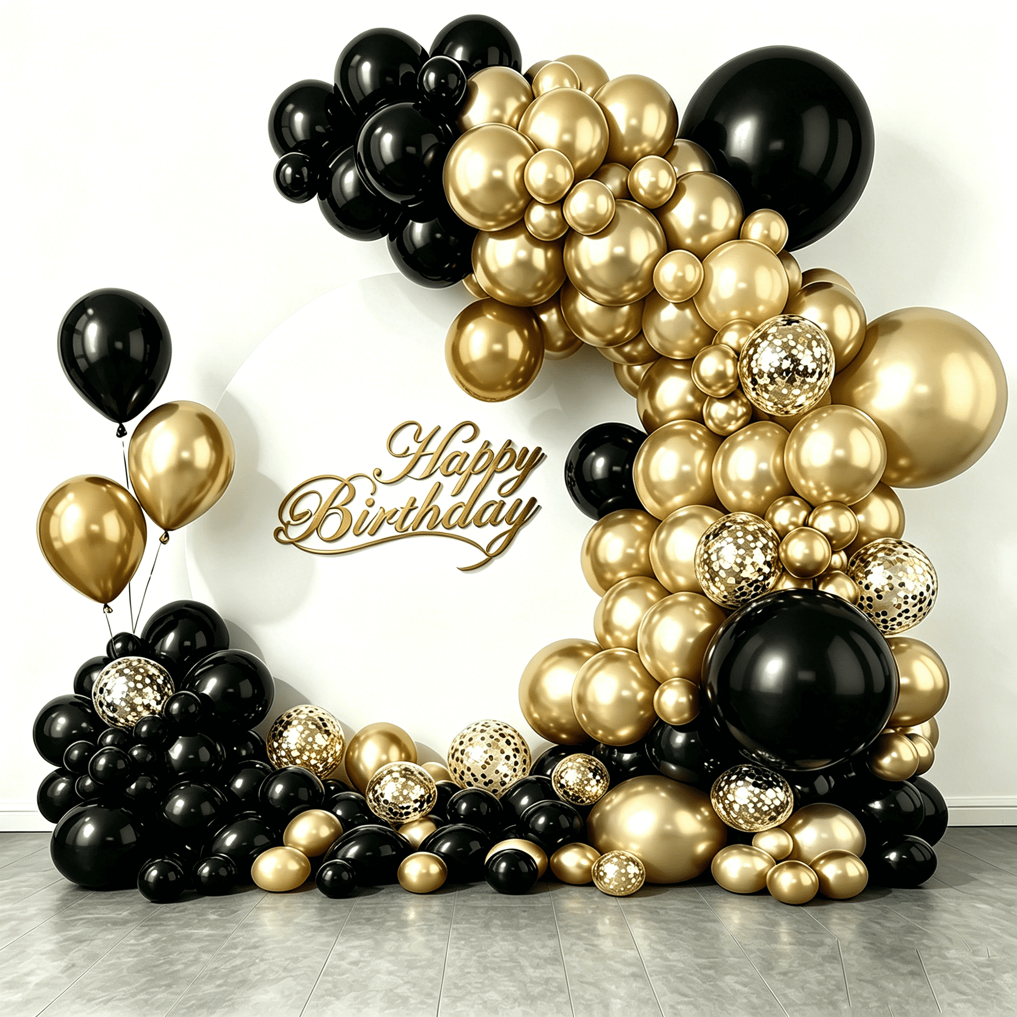 KIRIKOU 138pcs Black and Gold Balloon Garland Arch Kit 18" 12" 10" 5" Chrome Metallic Confetti Pastel Latex Balloons for Birthday Wedding Baby Shower Holiday Graduation Party Decors(Black & Gold)