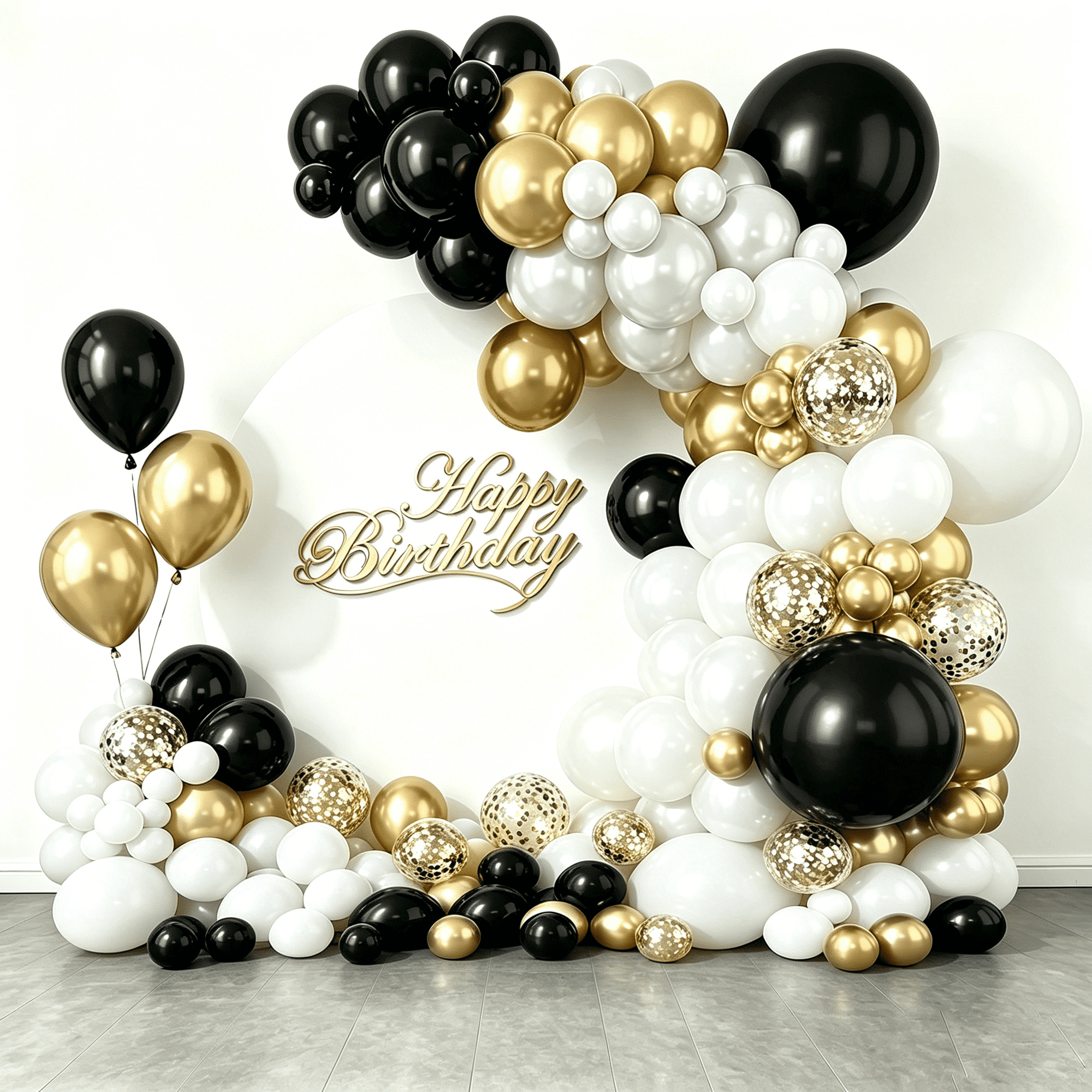 KIRIKOU 138pcs Black Gold and White Balloon Garland Arch Kit 18" 12" 10" 5" Chrome Metallic Confetti Pastel Latex Balloons for Birthday Wedding Baby Shower Party Decors