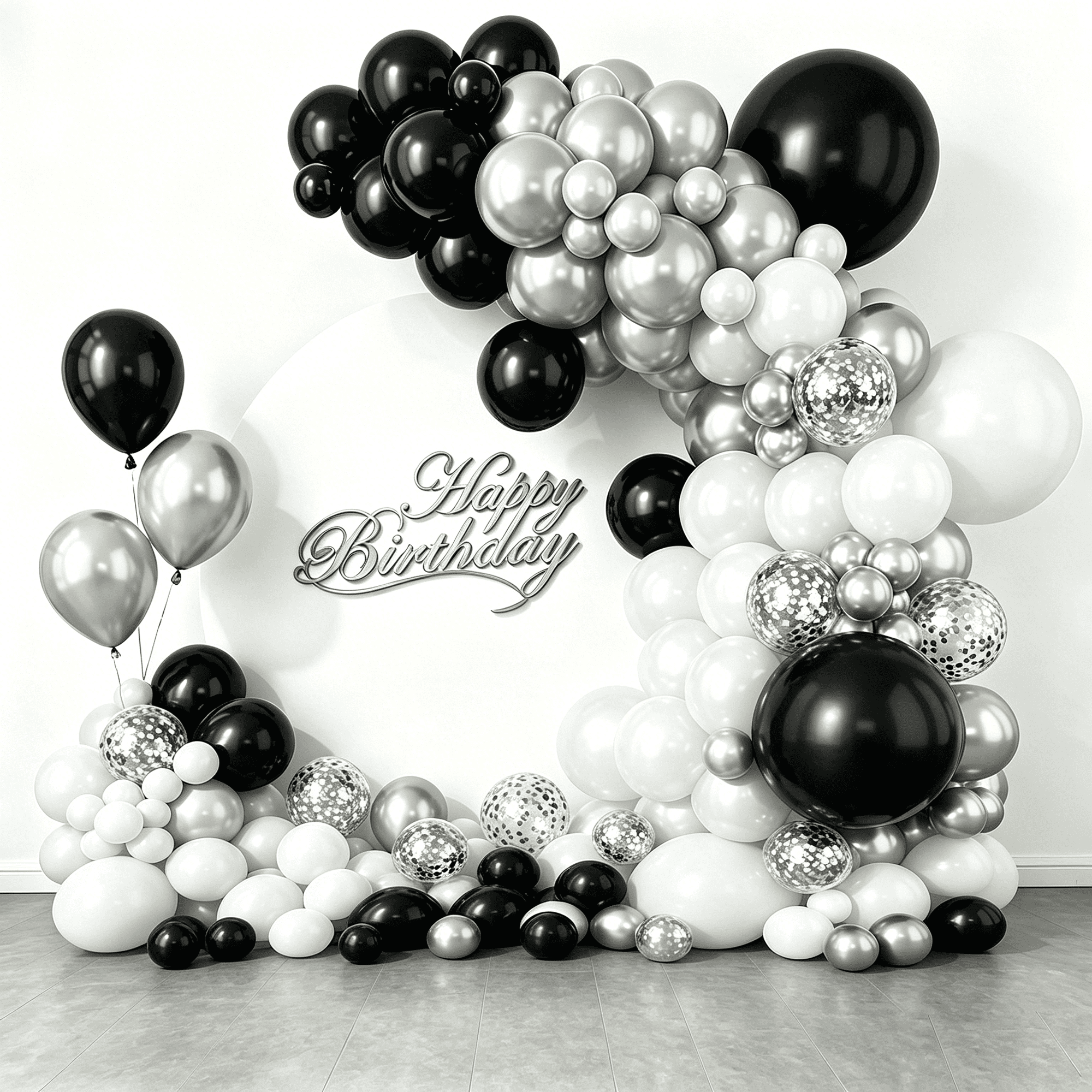 KIRIKOU 138pcs Black Silver and White Balloon Garland Arch Kit 18" 12" 10" 5" Chrome Metallic Confetti Pastel Latex Balloons for Birthday Wedding Baby Shower Party Decors