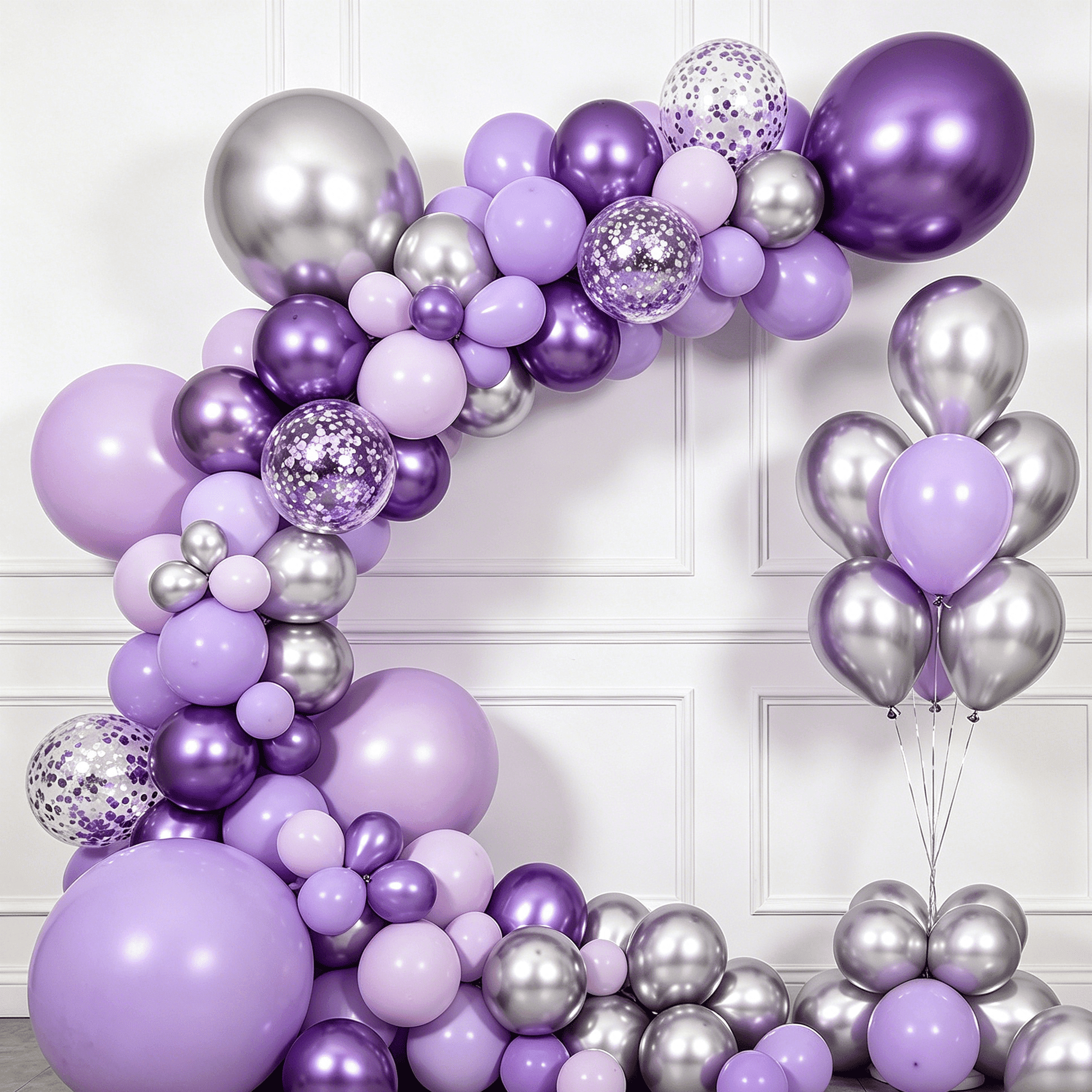 KIRIKOU 138pcs Purple and Silver Balloon Garland Arch Kit 18" 12" 10" 5" Chrome Metallic Confetti Pastel Latex Balloons for Birthday Wedding Baby Shower Party Decors