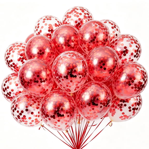 KIRIKOU 24 Pack Red Confetti Balloons 12 Inch Latex Party Balloons for Christmas Valentine's Day Independence Day Halloween New Year's Eve Party Decorations