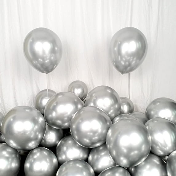 KIRIKOU Party Balloons 12inch 50pcs Thick Latex Metallic Balloons Chrome Balloons Birthday Shiny Balloons Party Decoration Wedding Birthday Baby Shower Christmas Helium Balloons - Silver