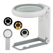 KIRKAS 10X 30X Magnifying Glass,Folding Design 18 LED Handheld Illuminated Glass for Close Work, 3 Light Modes Magnifier for Seniors, Reading, Macular Degeneration, Exploring, Coins（White）