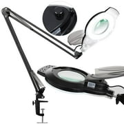 KIRKAS Magnifying Glass with Light, 2,200 Lumens Stepless Dimmable, 8-Diopter Real Glass Lens Magnifier, Adjustable Arm LED Magnifying Lamp with Clamp for Reading Repair Crafts Close Work- White