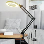 KIRKAS LED Magnifying Lamp Metal Swing Arm Magnifier Lamp -10 Levels Brightness, 3 Color Modes, 10X Magnification, 5" Diameter Glass Lens, Adjustable Industrial Clamp for Reading/Office/Work