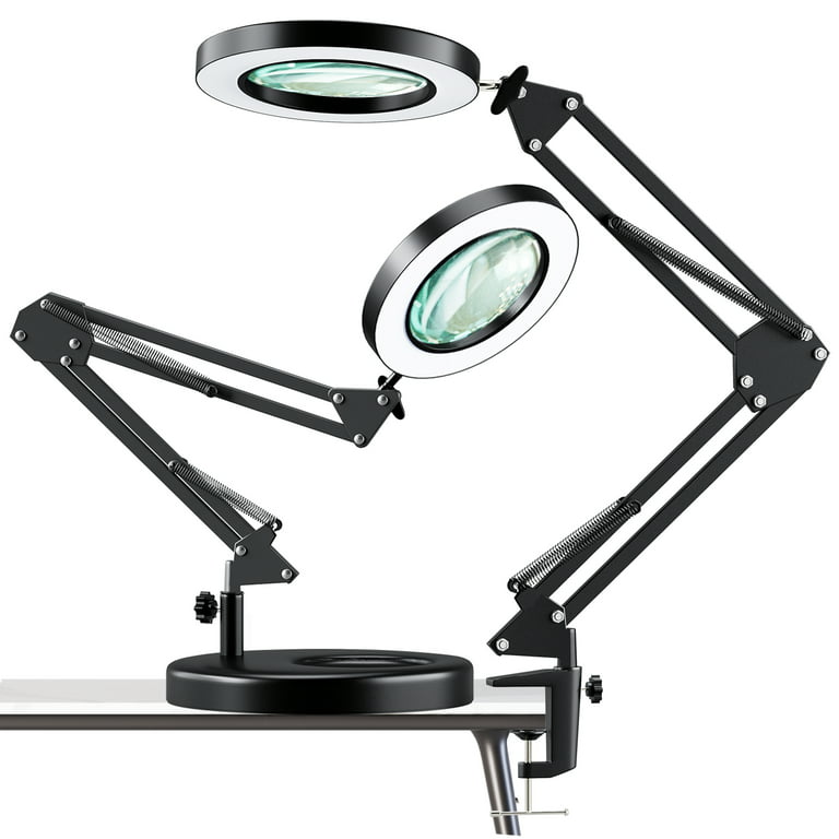 KIRKAS Magnifying Glass with Light and Stand, 10X Real Glass  2-in-1Anti-Tipping Base & Clamp Magnifying Lamp, 3 Color Modes Stepless  Dimmable, LED Lighted Magnifier with Light for Hobby Reading Crafts 