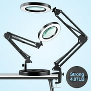 KIRKAS Magnifying Glass with Light and Stand, Real Glass 2-in-1 Desk Lamp & Clamp, 3 Color Modes Stepless Dimmable, LED Lighted Magnifier with Light for Hobby Reading Crafts Repair Close Works