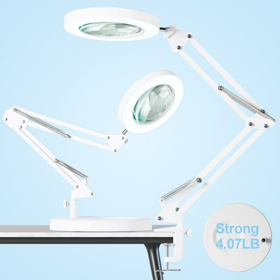 KIRKAS Magnifying Glass with Light and Stand, Real Glass 2-in-1 Desk Lamp & Clamp, 3 Color Modes Stepless Dimmable, LED Lighted Magnifier with Light for Hobby Reading Crafts Repair Close Works