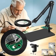 KIRKAS Magnifying Glass with Light and Stand, Real Glass 2-in-1Anti-Tipping Base & Clamp Magnifying Lamp, 3 Color Modes Stepless Dimmable, LED Lighted Magnifier with Light for Hobby Reading Craft