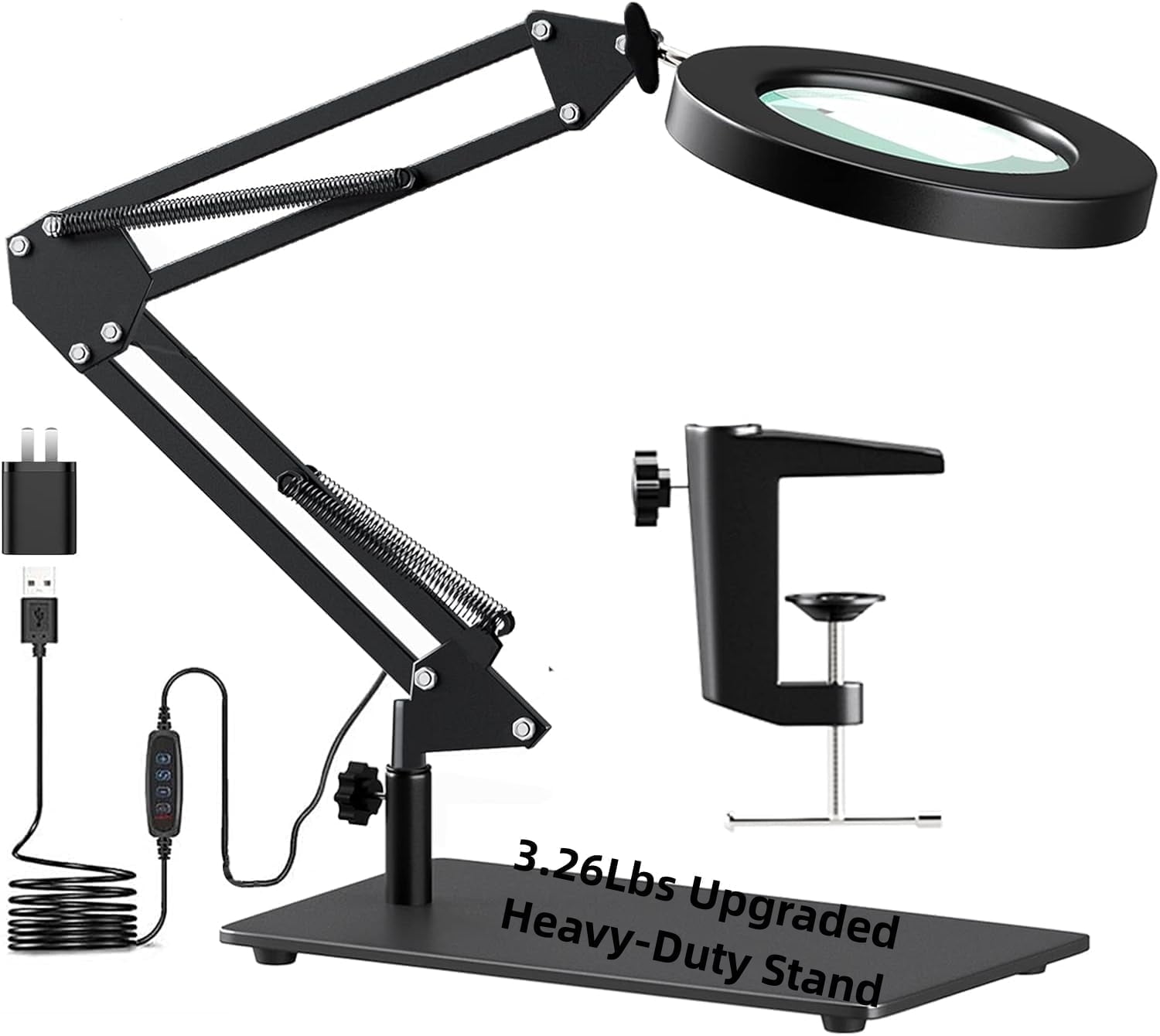 KIRKAS Magnifying Glass with Light and Stand, Real Glass 2-in-1Anti-Tipping Base & Clamp Magnifying Lamp, 3 Color Modes Stepless Dimmable, LED Lighted Magnifier with Light for Hobby Reading Craft