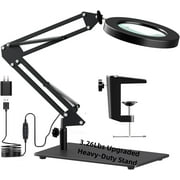 KIRKAS Magnifying Glass with Light and Stand, Real Glass 2-in-1Anti-Tipping Base & Clamp Magnifying Lamp, 3 Color Modes Stepless Dimmable, LED Lighted Magnifier with Light for Hobby Reading Craft