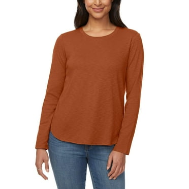 KIRKLAND Signature Women's Long Sleeve Slub Tee Shirt  X-Large Rust (Orange)