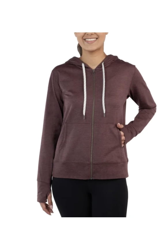 Women's Moisture Wicking Lightweight Full Zip Hooded Jacket with Thumbholes (US, Alpha, Medium, Regular, Regular, Mahogany (Red))