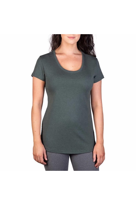 Women's Scoop Neck Pima Cotton Short Sleeve T-Shirt (US, Alpha, Small, Regular, Regular, Green)