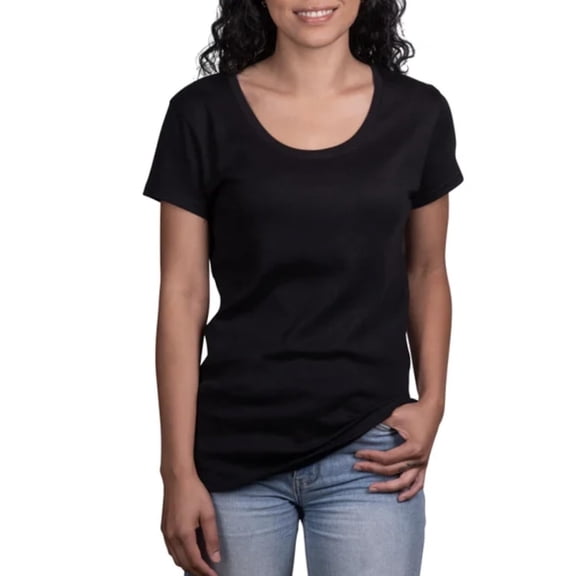 KIRKLAND Signature Women's Scoop Neck Short Sleeve Pima Cotton Tee (US, Alpha, X-Large, Regular, Regular, Black)