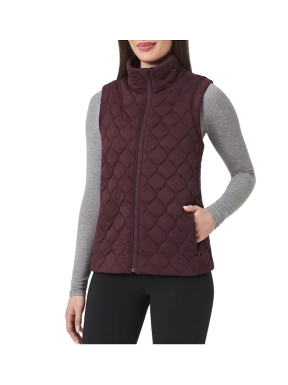 Women's Stretch Quilted Active Zip Up Vest , Wine (Purple), Large