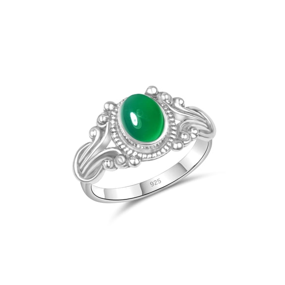 KIRTI GEMS 925 Sterling Silver Crystal Stacking Dainty Ring, Handmade Boho Vintage Design, Size 5-10 (Green Onyx, 9)