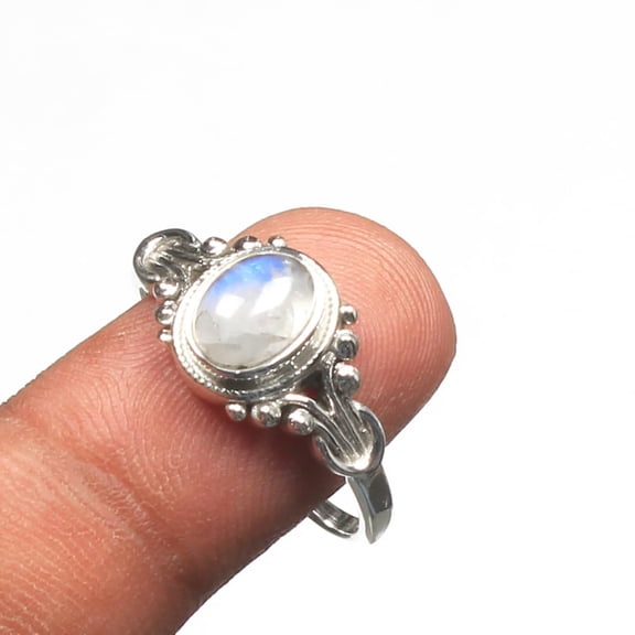 KIRTI GEMS 925 Sterling Silver Crystal Stacking Dainty Ring, Moonstone, Size 9