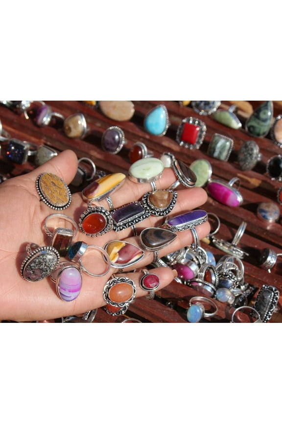10 BUNDLE BOHO RINGS BRASS JEWELRY SILVER PLATED