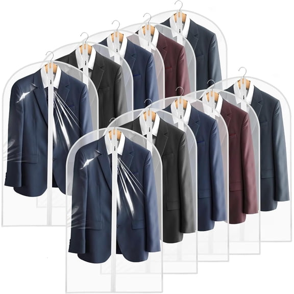 KISEER 10 Pack Clear Garment Bags for Hanging Clothes, 24 x 40 Inch Plastic Clothes Cover with Zipper Jackets Dresses Suits Coats Shirts