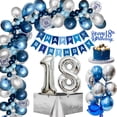 thumbnail image 1 of KISPATTI 18th Birthday Decorations for Men and Women, Navy Blue and Silver Balloon Set with Banner, Confetti Number 18 Foil Balloons, Tablecloth and Cake Toppe, 1 of 6