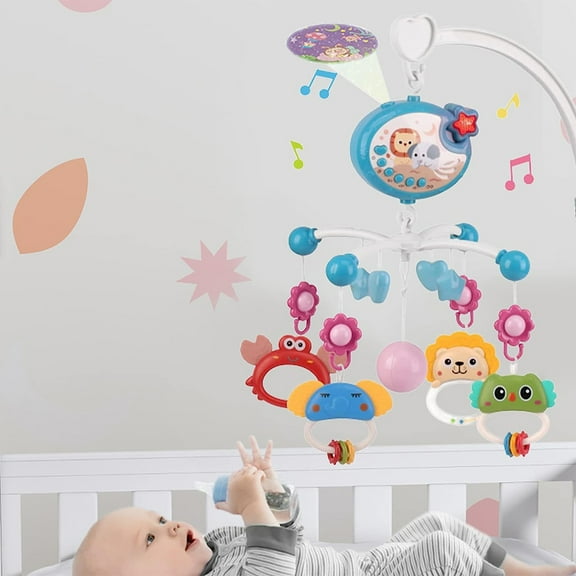 KISPATTI Baby Mobile for Crib with Music and Lights, Baby Crib Musical Carousel Baby Mobile Crib Toys for Baby Girls and Boys Infants, Blue