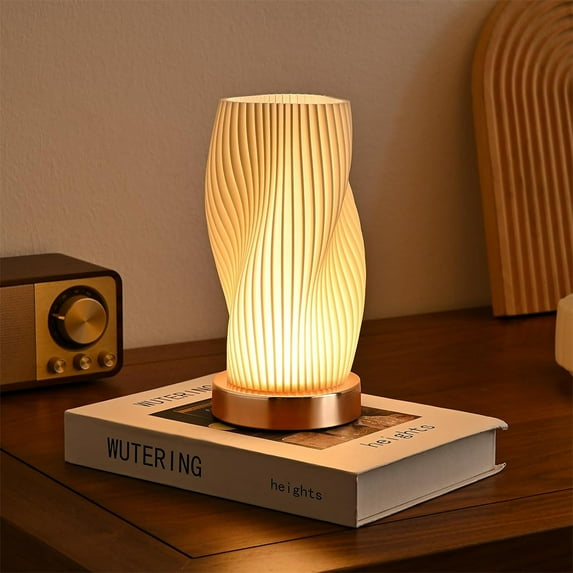 KISPATTI Bedside Lamp - Button Control Table Lamp for Bedroom 12 Way Dimmable Nightstand Lamp with PLA Lampshade for Living Room, Kids Room, College Dorm, Office(Built in LED Lights)