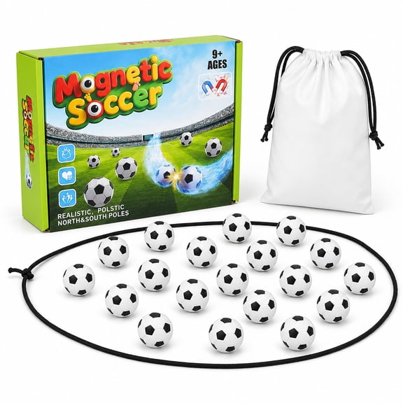 KISPATTI 20PCS Soccer Magnetic Game with Football Stones, Rope and Storage Bag, Strategy Puzzle Game for Kids and Adults