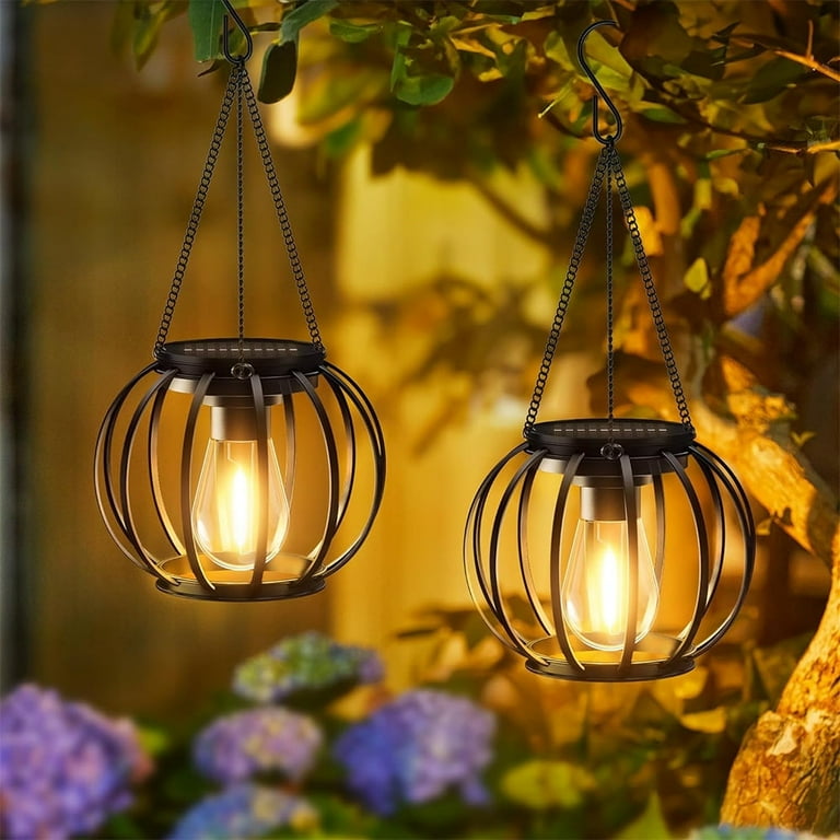 Decorative Solar Lanterns Outdoor,Solar Garden Lantern Lights, Waterproof Metal Solar Hanging Lanterns for Garden Balcony Backyard,2 Packs