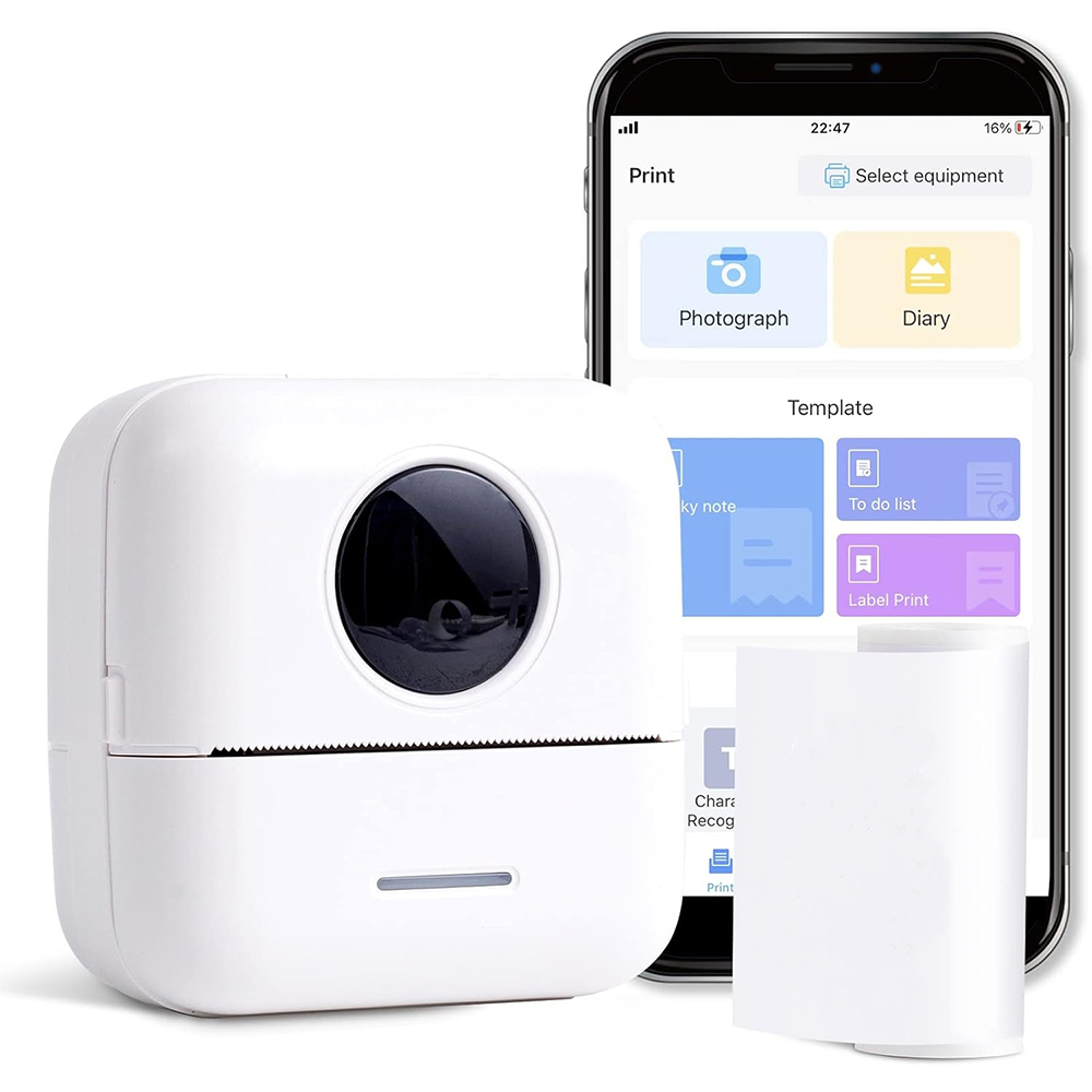 KISPATTI X5 Mini Sticker Printer, Inkless Label Maker Black and White