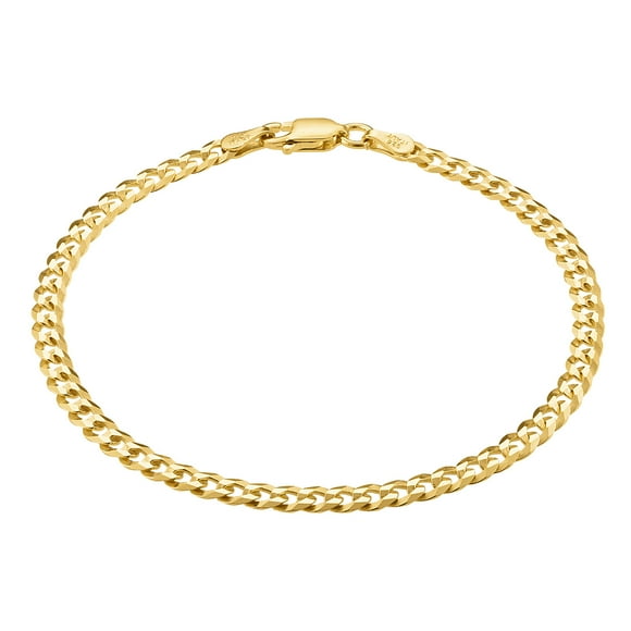 KISPER 18K Gold 925 Sterling Silver Italian 3.5mm Cuban Link Chain Bracelet