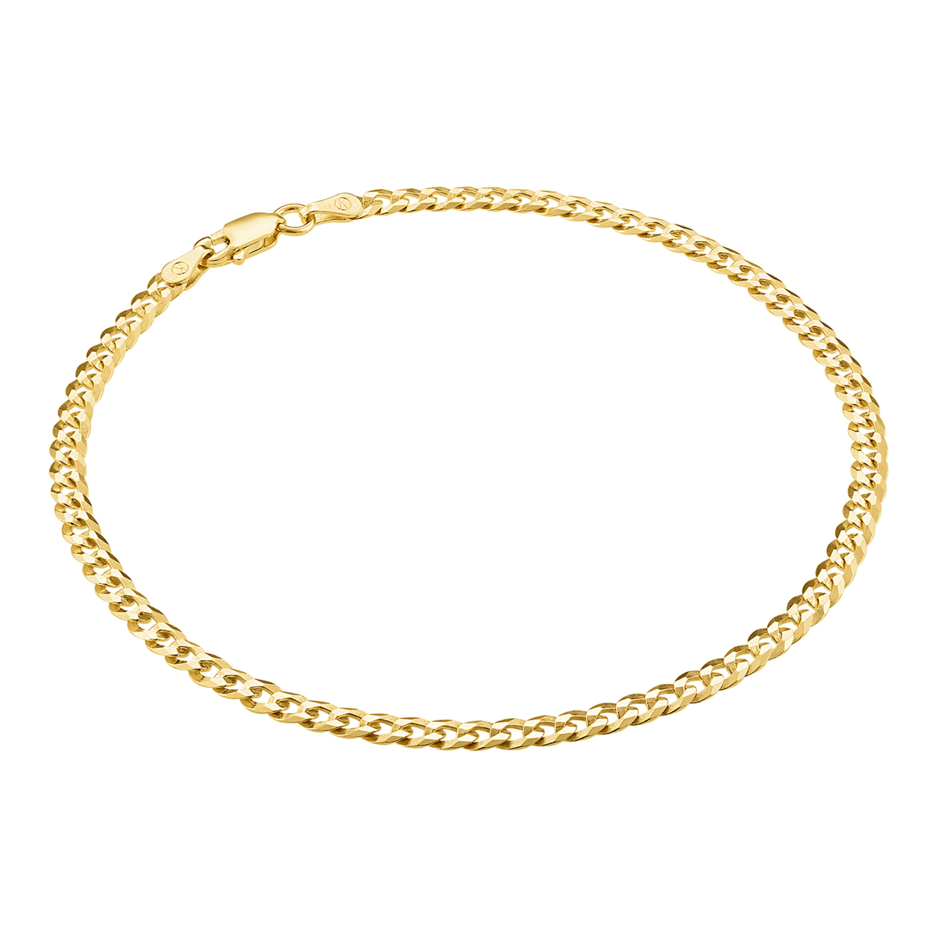 KISPER 18K Gold Plated 925 Sterling Silver 3.5mm Curb Chain Anklet Bracelet for Women, Italian Design, 9"