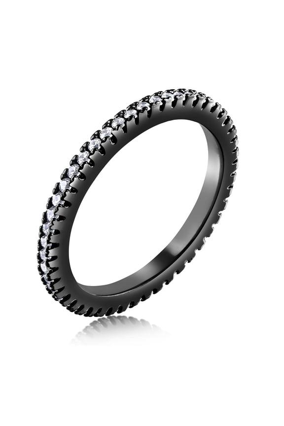 18K Rose Gold Plated Cubic Zirconia Stackable Eternity Ring, Size 7", Fashion Jewelry for Women