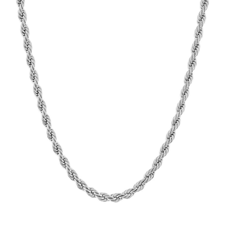 KISPER 24k White Gold 5mm Stainless Steel Rope Chain Necklace with