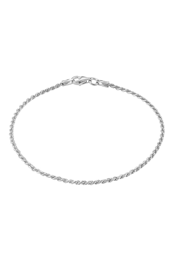 925 Sterling Silver Italian 1.5mm Rope Chain Bracelet w/ Lobster Clasp