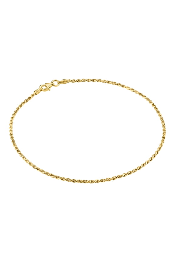 925 Sterling Silver Italian 1.5mm Rope Link Chain Anklet Bracelet