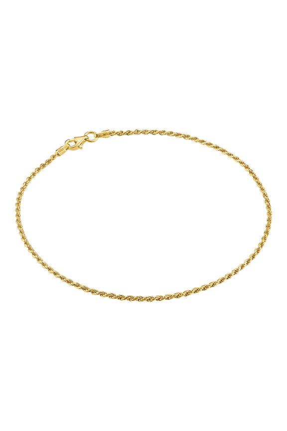925 Sterling Silver Italian 1.5mm Rope Link Chain Anklet Bracelet