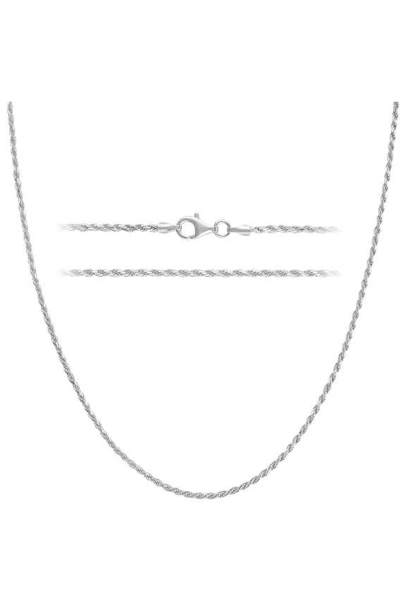 925 Sterling Silver Italian 1.6mm Rope Chain Necklace w/ Lobster Clasp